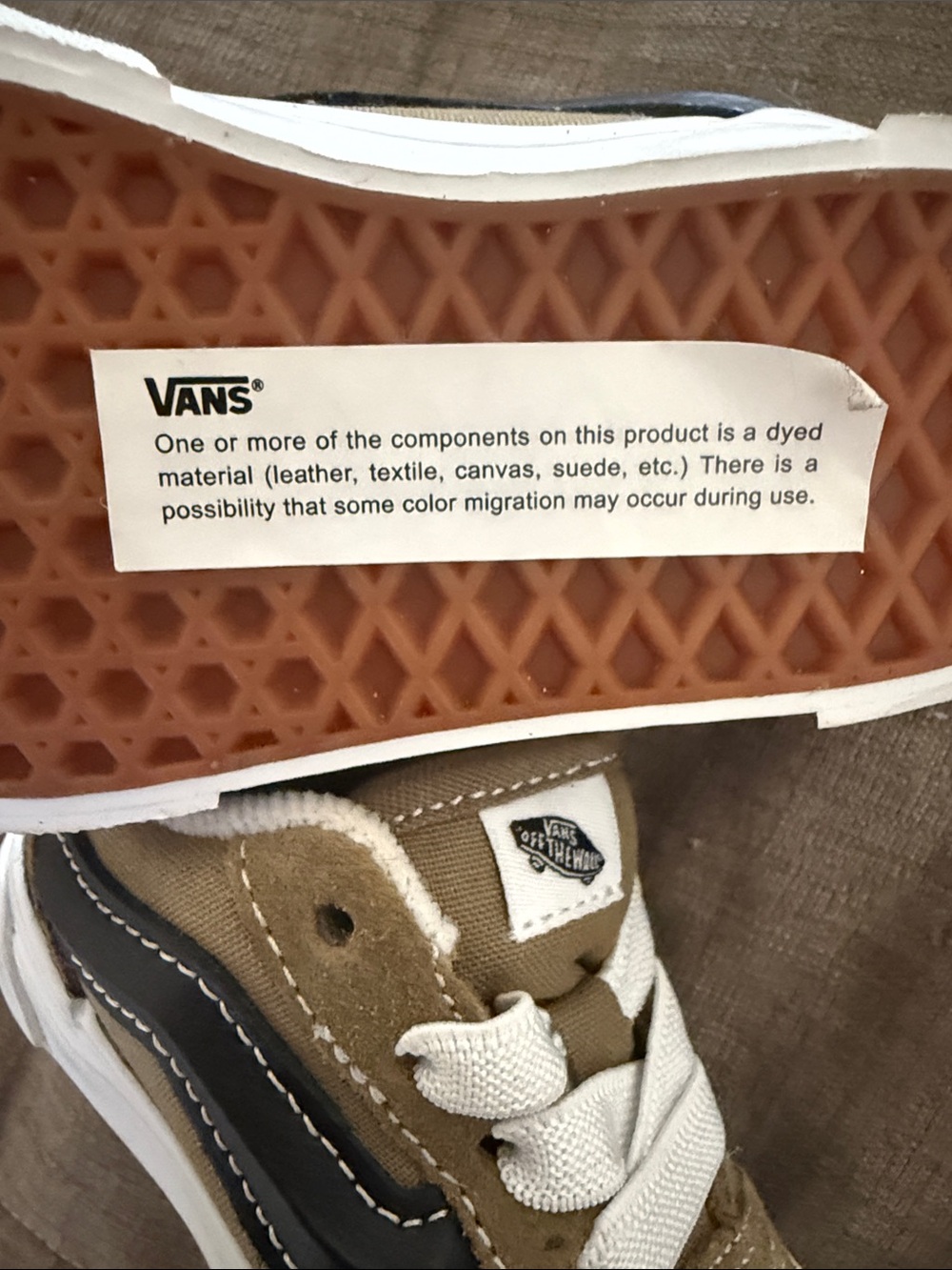 Vans Knu Skool Kids Olive Tan and White Low Top Elastic lace Sneakers 5.5 Todler - Picture 6 of 7